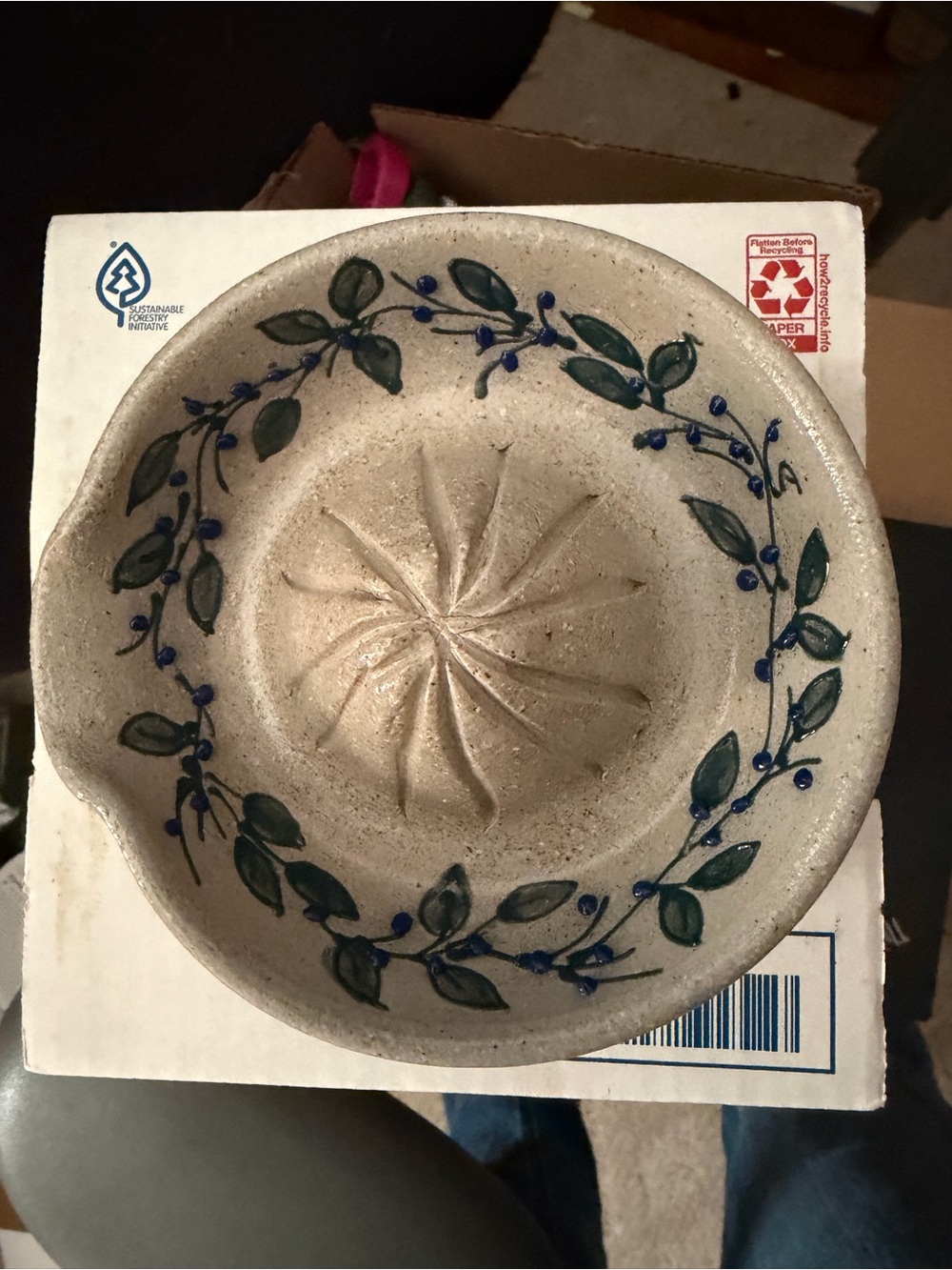 Salmon Falls Stoneware Juicer - Blue / Green Vine - Picture 2 of 12